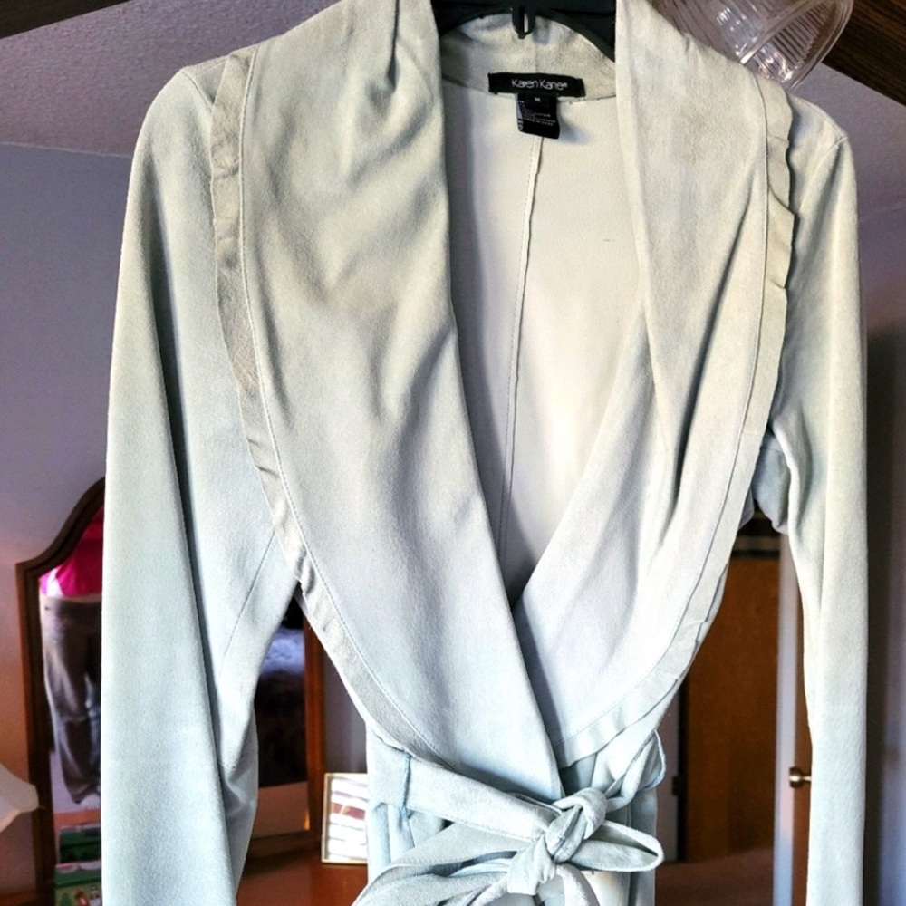 KAREN KANE Vintage Genuine Suede Mint Green Belted Jacket, Medium (& Small) - Picture 3 of 6